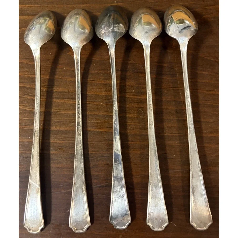 5 Wm A Rogers Berkeley 1929 Silverplate Iced Tea Parfait Spoons 7 3/8